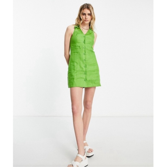& Other Stories Green Linen Halter Mini Dress | NWT | EU 38 / US 6 - Picture 4 of 10